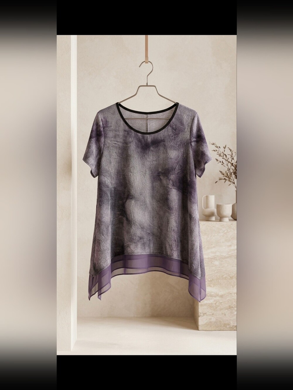 Women's Crew Neck Short Sleeve Layered Hem Top - Purple